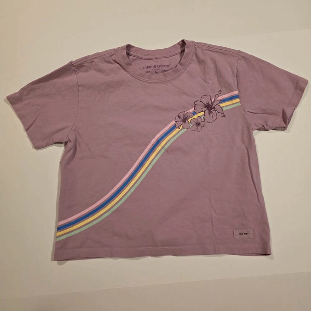 Tropical Hawaiian Cropped Boxy Crusher Tee Small Life Is Good T-shirt EUC